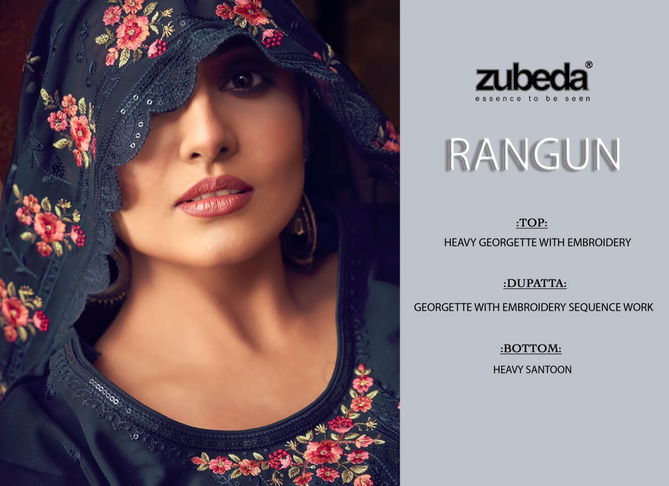 Rangun By Zubeda 601 To 606 Georgette Suits Catalog
